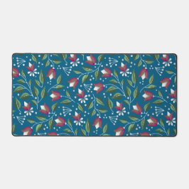 Blauwgroen Floral Desk Mat Grote Print