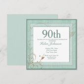  Blauwgroen Floral Elegant 90ste Verjaardagsfeest Kaart (Voorkant / Achterkant)