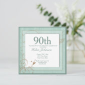  Blauwgroen Floral Elegant 90ste Verjaardagsfeest Kaart (Staand voorkant)