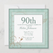  Blauwgroen Floral Elegant 90ste Verjaardagsfeest Kaart (Voorkant)