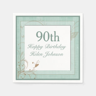  Blauwgroen Floral Elegant 90ste Verjaardagsfeest Servet
