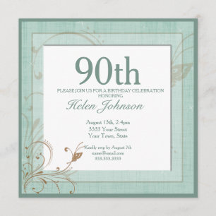  Blauwgroen Floral Elegant 90th Birthday Party Kaart