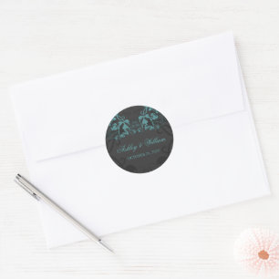 Blauwgroen Floral Flourish Wedding Party Favor Ronde Sticker