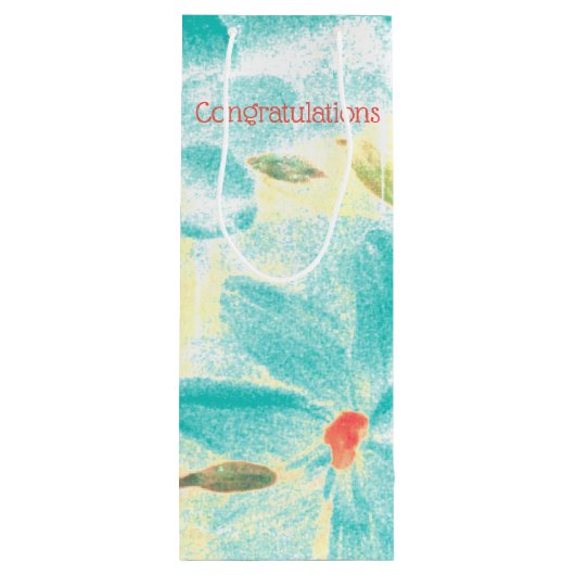 Blauwgroen Floral gefeliciteerd Wijn Cadeautas (Achterkant)