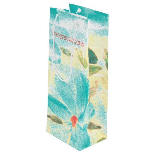 Blauwgroen Floral gefeliciteerd Wijn Cadeautas (Achterkant Gekanteld)