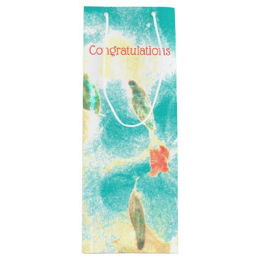 Blauwgroen Floral gefeliciteerd Wijn Cadeautas (Voorkant)