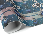  Blauwgroen Floral Geometrische Wrapper Cadeaupapier (Rol Hoek)