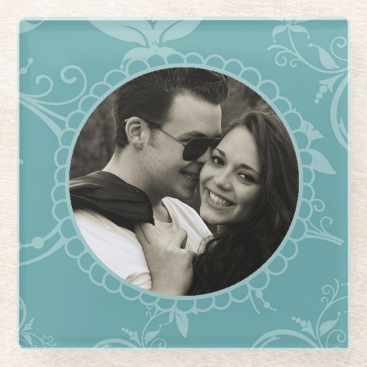 Blauwgroen Floral Glazen Onderzetter (Voorkant)