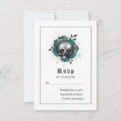 Blauwgroen Floral Gothic Skull Wedding RSVP Kaartje (Voorkant)
