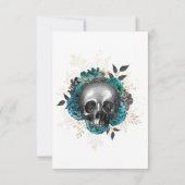 Blauwgroen Floral Gothic Skull Wedding RSVP Kaartje (Achterkant)