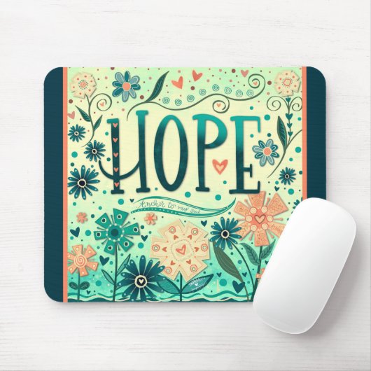  Blauwgroen Floral Hope Inspirerende Inspirerende  Muismat (Met muis)