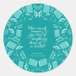Blauwgroen Floral Jane Austen Boekenachtige quote Ronde Sticker