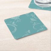 Blauwgroen Floral Kartonnen Onderzetters (Schuin)