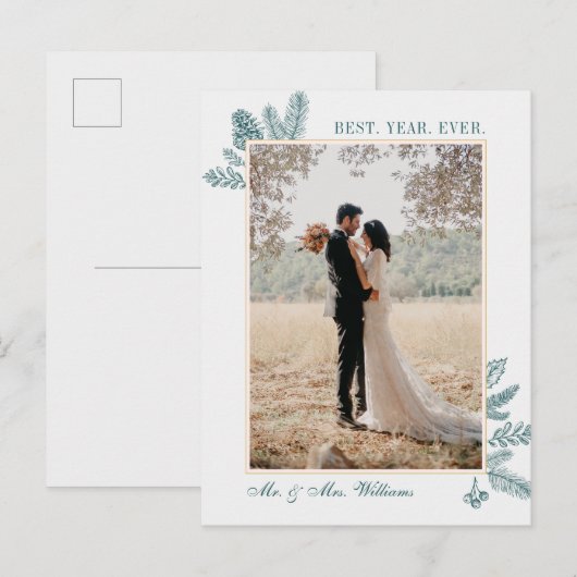 Blauwgroen Floral met prettige kerst | Fotovakanti Feestdagenkaart (Voorkant / Achterkant)