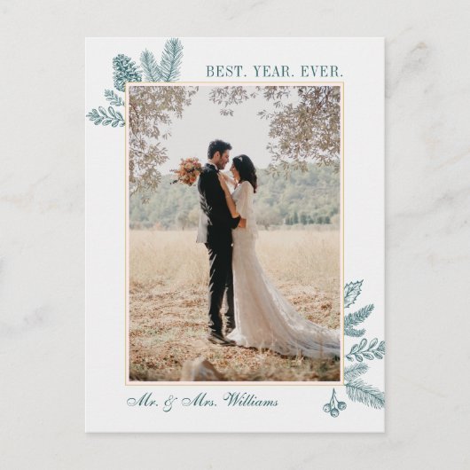 Blauwgroen Floral met prettige kerst | Fotovakanti Feestdagenkaart (Voorkant)