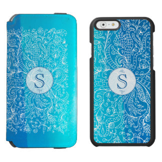 Blauwgroen Floral Monogram Incipio iPhone 6 mapje