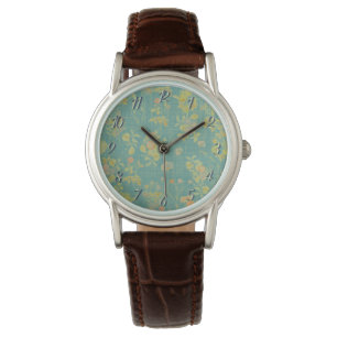 Blauwgroen Floral Patroon Horloge