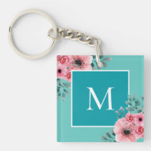 Blauwgroen | Floral Photo Monogram Key Ring