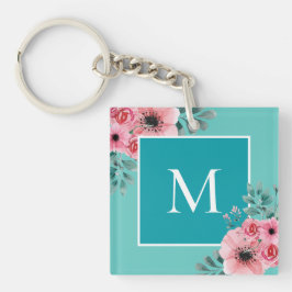 Blauwgroen | Floral Photo Monogram Key Ring Sleutelhanger