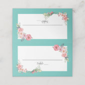 Blauwgroen Floral Plaatskaartje (Buitenkant ongevouwen)
