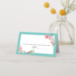 Blauwgroen Floral Plaatskaartje