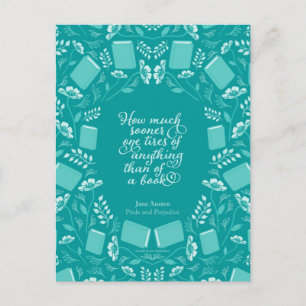 Blauwgroen Floral Pride & Prejudice Bookish Quote Briefkaart