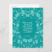 Blauwgroen Floral Pride & Prejudice Bookish Quote Briefkaart (Voorkant / Achterkant)