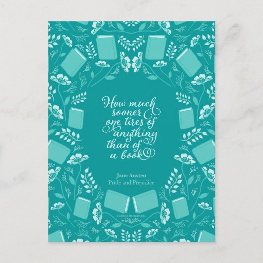 Blauwgroen Floral Pride & Prejudice Bookish Quote Briefkaart (Voorkant)