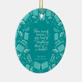 Blauwgroen Floral Pride & Prejudice Bookish Quote Keramisch Ornament (Rechts)