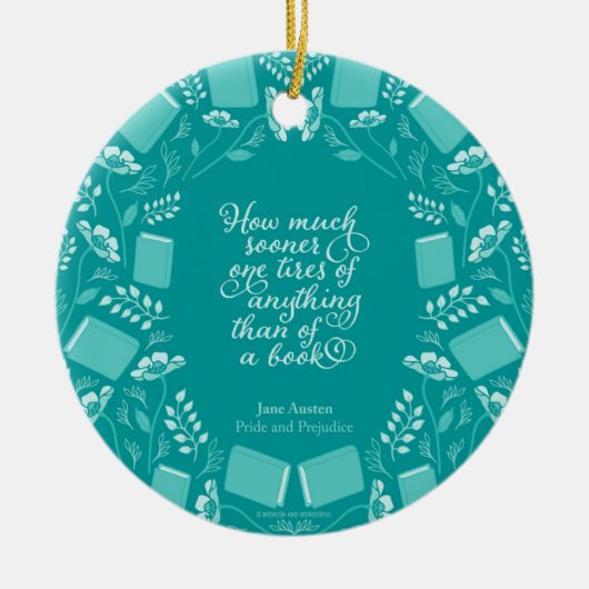 Blauwgroen Floral Pride & Prejudice Bookish Quote Keramisch Ornament (Voorkant)