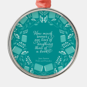 Blauwgroen Floral Pride & Prejudice Bookish Quote Metalen Ornament