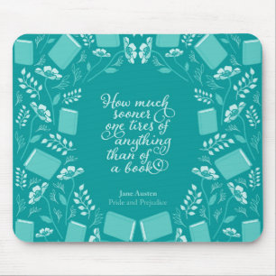Blauwgroen Floral Pride & Prejudice Bookish Quote Muismat