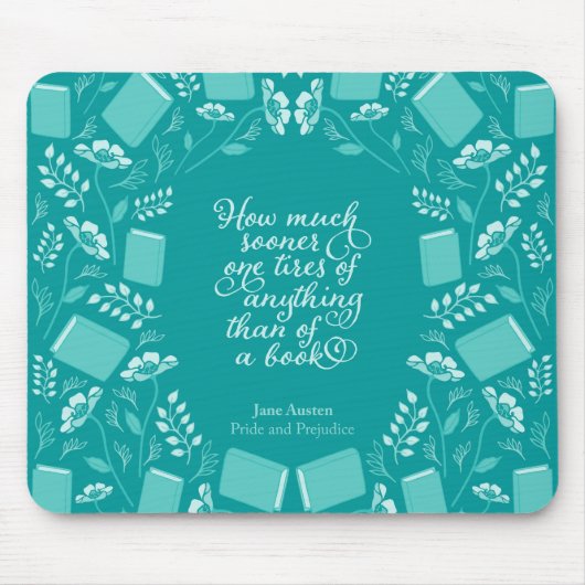 Blauwgroen Floral Pride & Prejudice Bookish Quote Muismat (Voorkant)