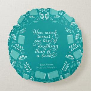Blauwgroen Floral Pride & Prejudice Bookish Quote Rond Kussen