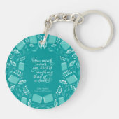 Blauwgroen Floral Pride & Prejudice Bookish Quote Sleutelhanger (Achterkant)