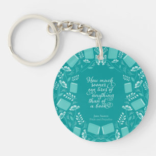 Blauwgroen Floral Pride & Prejudice Bookish Quote Sleutelhanger