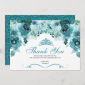 Blauwgroen Floral Quinceanera Hartelijk dank Bedankkaart (Voorkant / Achterkant)