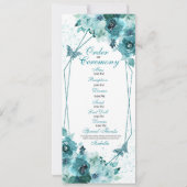 Blauwgroen Floral Quinceanera-programma Kaart (Achterkant)