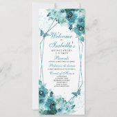 Blauwgroen Floral Quinceanera-programma Kaart (Voorkant)