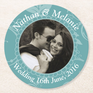 Blauwgroen Floral Ronde Kartonnen Onderzetter