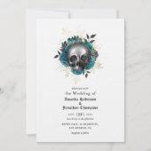 Blauwgroen Floral Skull Halloween Gothic Wedding Kaart (Voorkant)