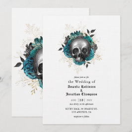 Blauwgroen Floral Skull Halloween Gothic Wedding Kaart