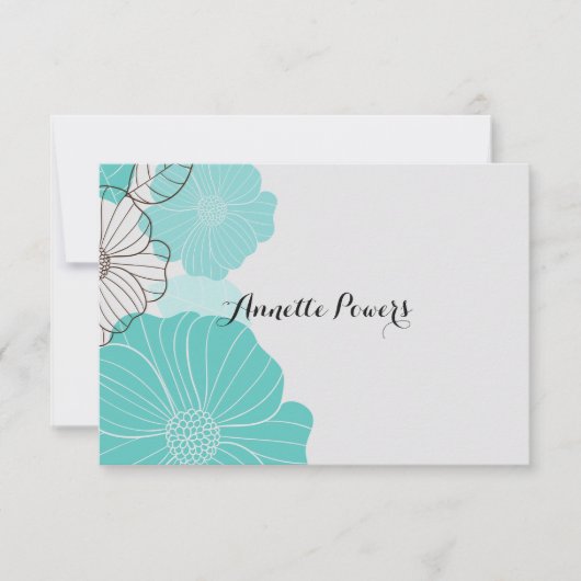 Blauwgroen Floral Stationery Notitiekaartje (Voorkant)