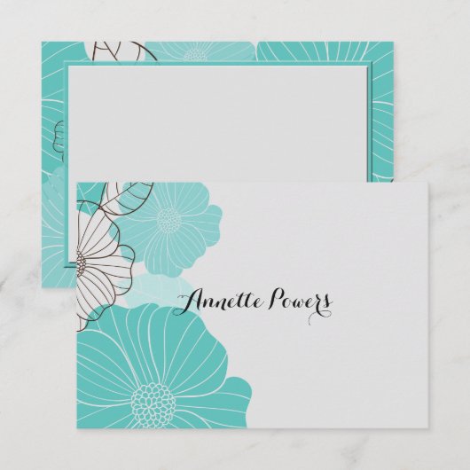 Blauwgroen Floral Stationery Notitiekaartje (Voorkant / Achterkant)