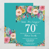 Blauwgroen Floral Surprise 70e verjaardag Kaart (Voorkant / Achterkant)