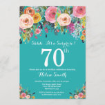 Blauwgroen Floral Surprise 70th Birthday Invitatio Kaart<br><div class="desc">Blauwgroen Floral Surprise 70th Birthday Invitation for Women. Waterverf Floral Flower. Blauwgroen Aqua Turquoise Achtergrond. Roze, geel, Oranje, Paars ventilator. Volwassen verjaardag. 13e 15e 16e 18e 21e 30e 40e 50e 60e 70e 90e 100e, Alle leeftijden. Voor verdere aanpassing, te klikken gelieve de knoop "van de Aanpassing het"en ons ontwerphulpmiddel te...</div>