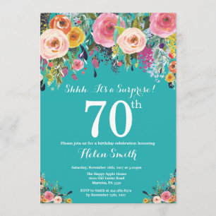 Blauwgroen Floral Surprise 70th Birthday Invitatio Kaart