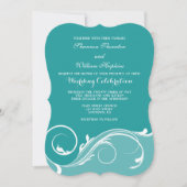 Blauwgroen Floral Swirl Bracket Wedding Invitae Kaart (Voorkant)
