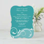 Blauwgroen Floral Swirl Bracket Wedding Invitae Kaart (Staand voorkant)