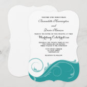 Blauwgroen Floral Swirl Bracket Wedding Invitae Kaart (Voorkant / Achterkant)